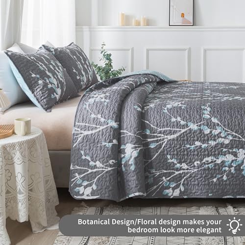 Perfect California King Quilt Set Grey Blue