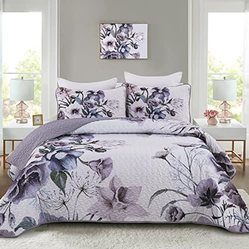 Drucon Purple Floral Quilt Set King Size