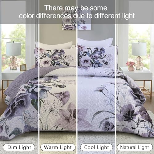 Drucon Purple Floral Quilt Set King Size
