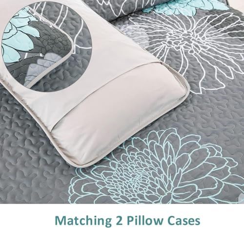 Anibedding Green Floral Quilt Set 3 Piece California King