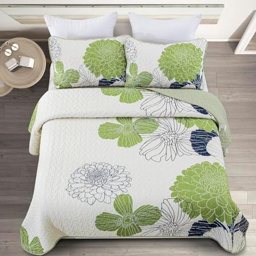 Light Green Floral Quilt King Size