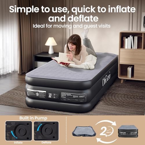 OhGeni Twin Air Mattress - Comfortable Sleep with Built-in Pump Support