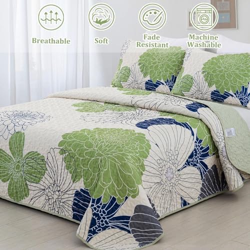 Light Green Floral Quilt King Size