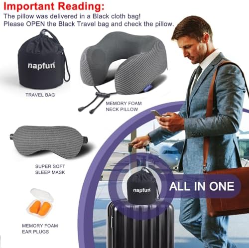 Napfun Travel Pillow Memory Foam Neck Pillow for Airplane