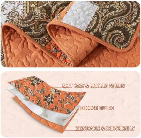 Retro Farmhouse Quilt - Floral Orange California King Bedspread Set