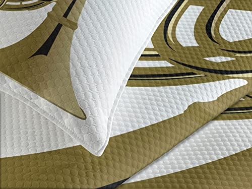 Lunarable French Horn Bedspread - Jazz Style King Size White Khaki