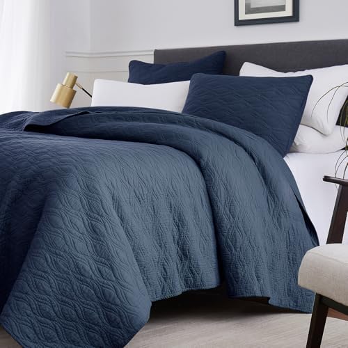 Navy Blue Cotton Quilt Set for California King Bed