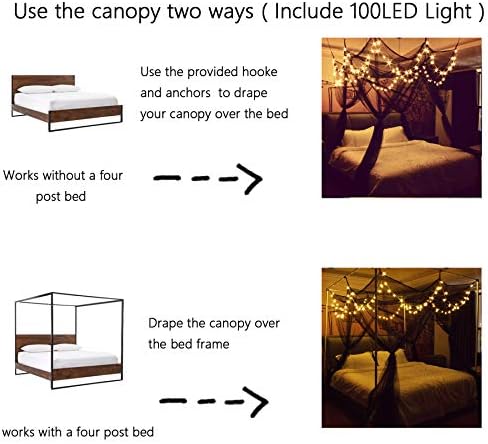 8 Corner Bed Canopy with 100 LED Star String Lights