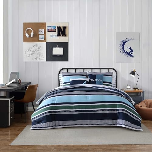 Nautica Twin Comforter Set with Matching Sham and Throw Pillows 1