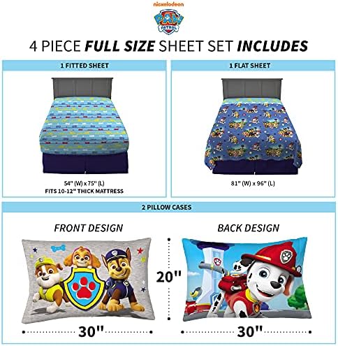 Paw Patrol Kids Bedding Sheet Set Soft Microfiber Full Bed arking