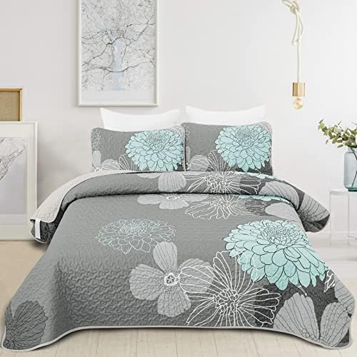 Anibedding Green Floral Quilt Set 3 Piece California King