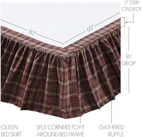 VHC Brands Abilene Star Bed Skirt 60x80 Burgundy