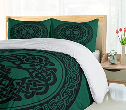 Ambesonne Celtic Duvet Cover Set Monochrome Tree of Life Illustration Forest Green