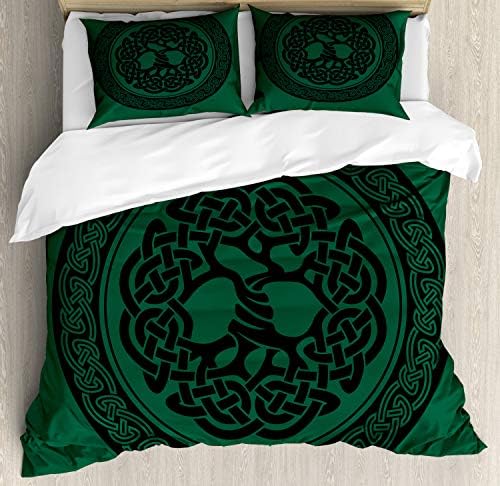 Ambesonne Celtic Duvet Cover Set Monochrome Tree of Life Illustration Forest Green