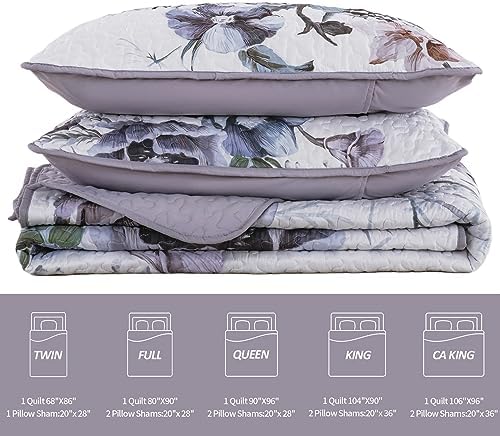 Drucon Purple Floral Quilt Set King Size