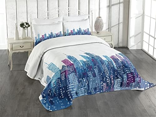 Lunarable New York Bedspread Set - Queen Size Blue Purple
