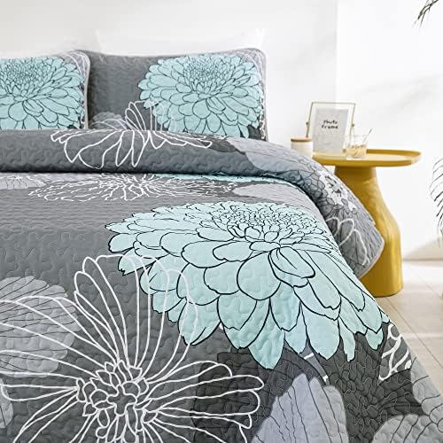 Anibedding Green Floral Quilt Set 3 Piece California King