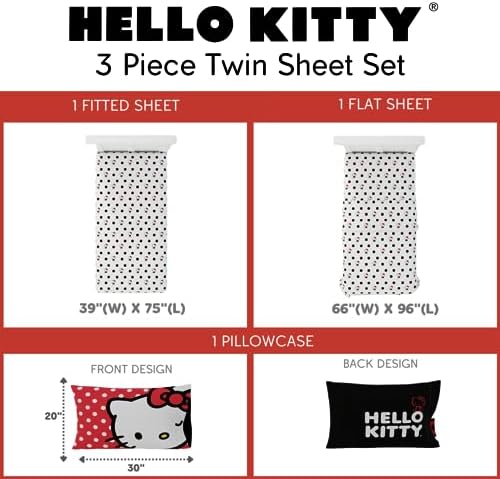Franco Hello Kitty Polka Dot Super Soft Twin Sheet Set