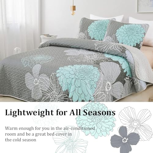 Anibedding Green Floral Quilt Set 3 Piece California King