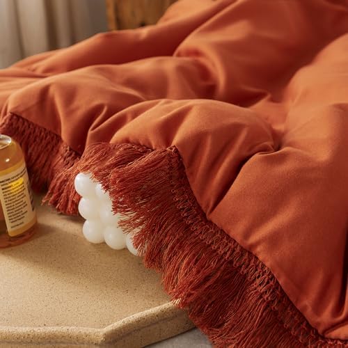 Andency Boho Tassel Comforter Set King Size Burnt Orange