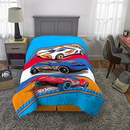 Franco Kids Reversible Microfiber Comforter with Hot Wheels Design TwinFull Super Soft