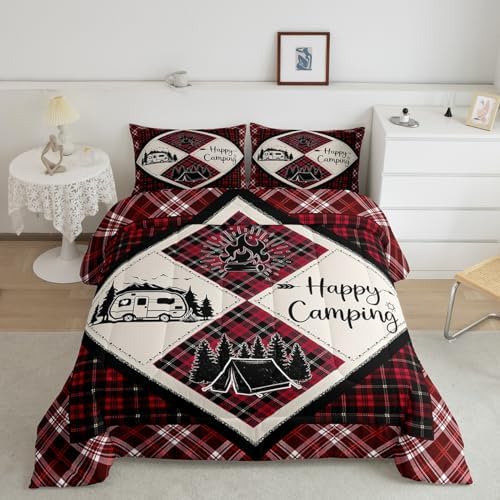 Feelyou Camper Comforter Set Twin Black Red
