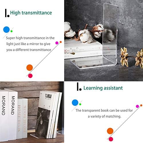 MerryNine Acrylic Clear Bookends with Non-Slip Mats