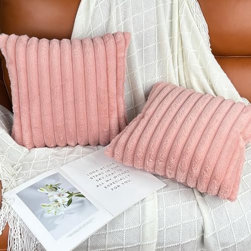 Two 18x18 Faux Fur Pillow Covers Set - Unique Design
