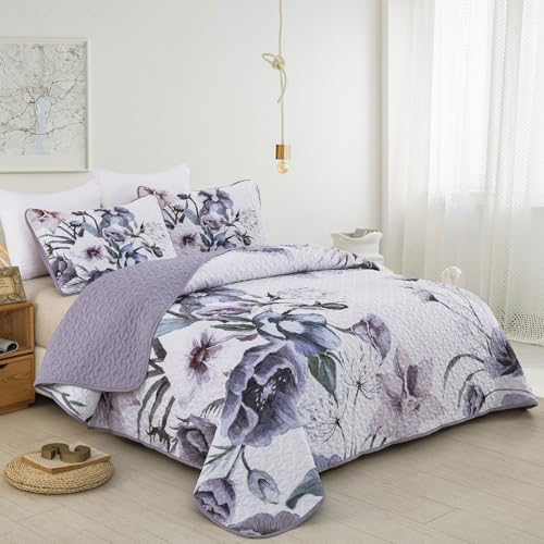 Drucon Purple Floral Quilt Set King Size