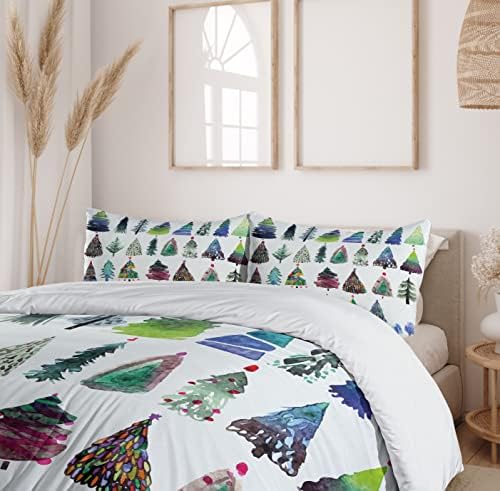 Christmas Duvet Cover Set Fir Tree Abstract Silhouettes California King