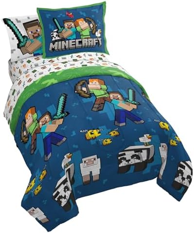 Jay Franco Minecraft Twin Comforter Set Kids Bedding creeper zombie theme