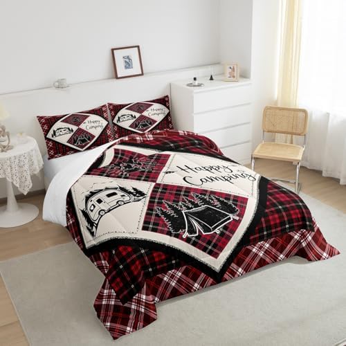 Feelyou Camper Comforter Set Twin Black Red