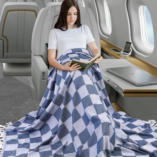 Genovega Lightweight Woven Throw Blanket Navy Blue
