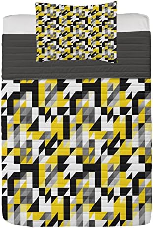 Ambesonne Yellow and White Microfiber Bedspread Set Geometric Design