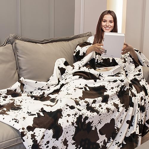 KIVEE Cute Cow Print Throw Blanket - Soft Warm All-Season Travel Home Use