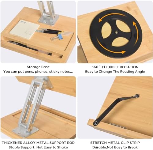Adjustable 360-Degree Book Holder with Phone Slot