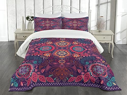 Ambesonne Modern Classic Bedspread Set with Paisley Design