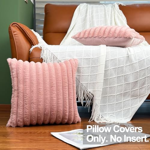 Two 18x18 Faux Fur Pillow Covers Set - Unique Design