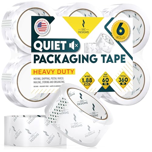 Clear Packing Tape Heavy Duty Refill No Noise 6 Rolls 60 Yds