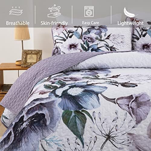Drucon Purple Floral Quilt Set King Size
