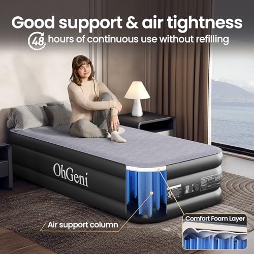 OhGeni Twin Air Mattress - Comfortable Sleep with Built-in Pump Support