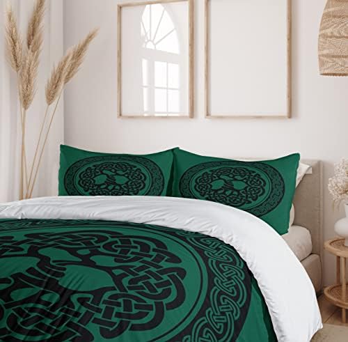 Ambesonne Celtic Duvet Cover Set Monochrome Tree of Life Illustration Forest Green