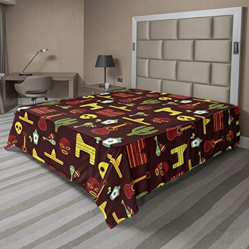 Sleek Cozy Mexican Flat Sheet with Traditional Cultural Patterns 108x102 inches Machine Washable