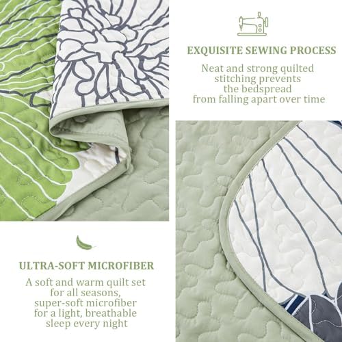 Light Green Floral Quilt King Size