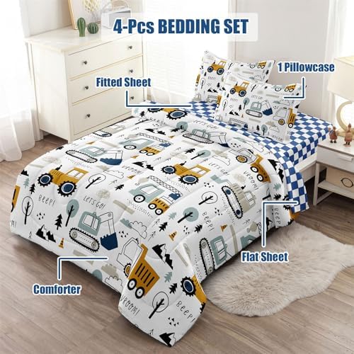 4-Pcs Construction Twin Bedding Set for Kids