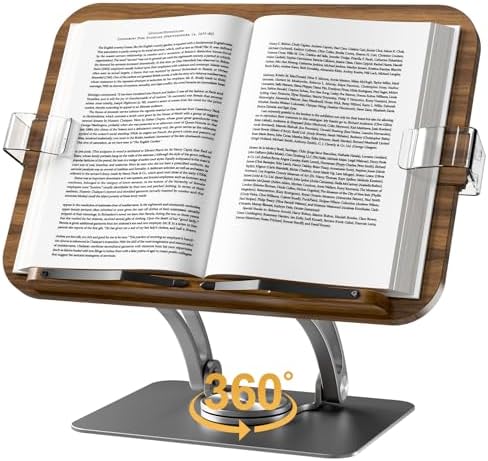 Adjustable 360-Degree Hands-Free Foldable Book Stand with Expandable Page Clips