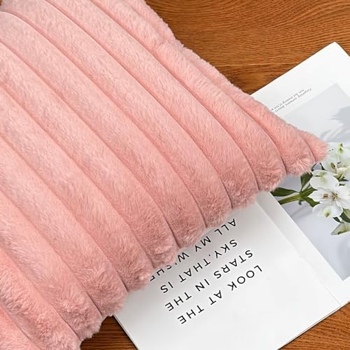 Two 18x18 Faux Fur Pillow Covers Set - Unique Design