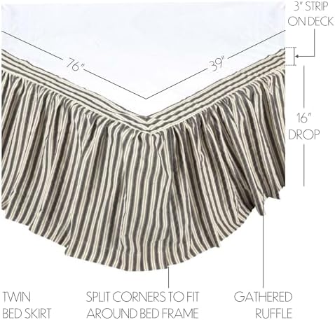 VHC Brands Farmhouse Ashmont Grey Bedding Twin Skirt 39x76x16 Cotton
