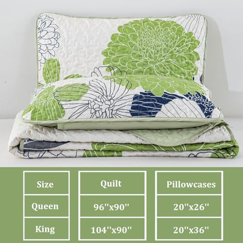 Light Green Floral Quilt King Size