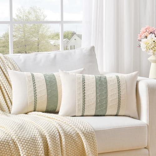 Fancy Homi Set of 2 sage boho 12x20 inch throw pillow covers